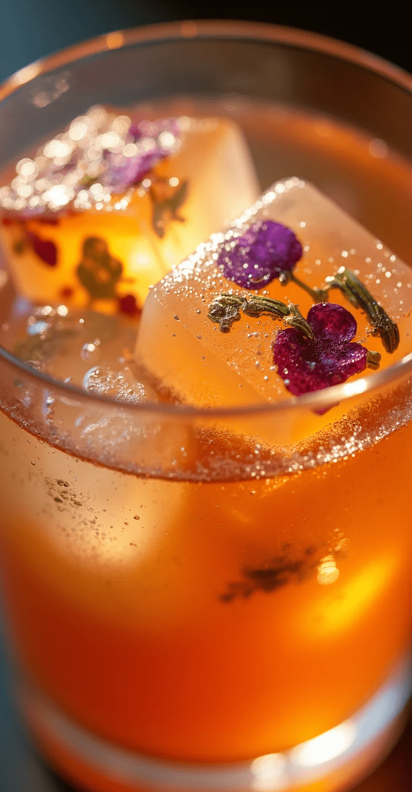 Nahaufnahme Gurktaler Alpen-Aperitif mit Blumen-Eiswürfel