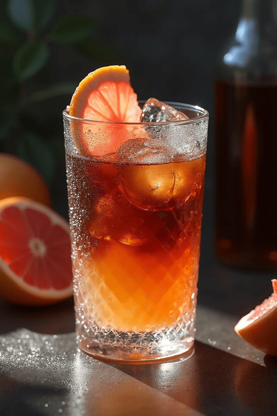 Nahaufnahme Gurktaler Alpenkräuter mit Grapefruit und Eiswürfel
